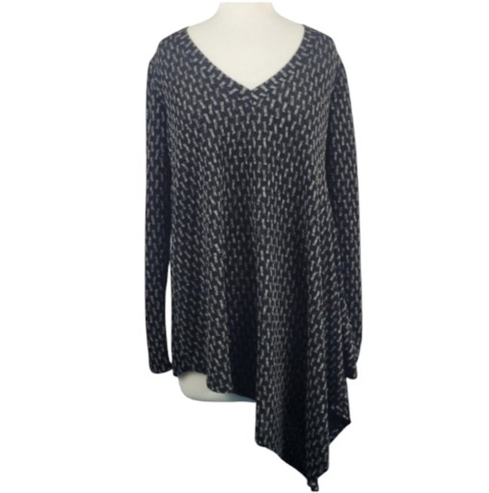 Alembika Asymmetrical Oversized Tunic Top Black Tan Print Small